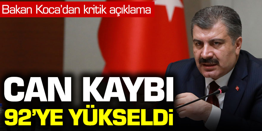 Sağlık Bakan Koca açıkladı: Korona virüsten can kaybı 92'ye yükseldi
